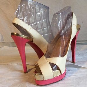 CHRISTIAN LOUBOUTIN BEIGE/PINK PLATFORMS SZ-37.5
